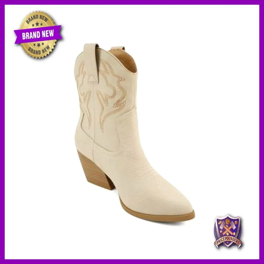 Western Stitched Ankle Booties Low Heel Pointe Toe Suede Fashion Trendy